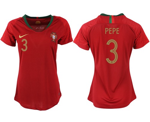 Women's Portugal #3 Pepe Home Soccer Country Jersey - Click Image to Close